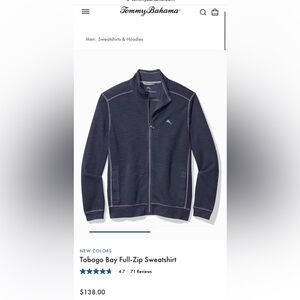 Men’s Tommy Bahama Tobago Bay Full-Zip Sweatshirt, Green with pink logo Large.